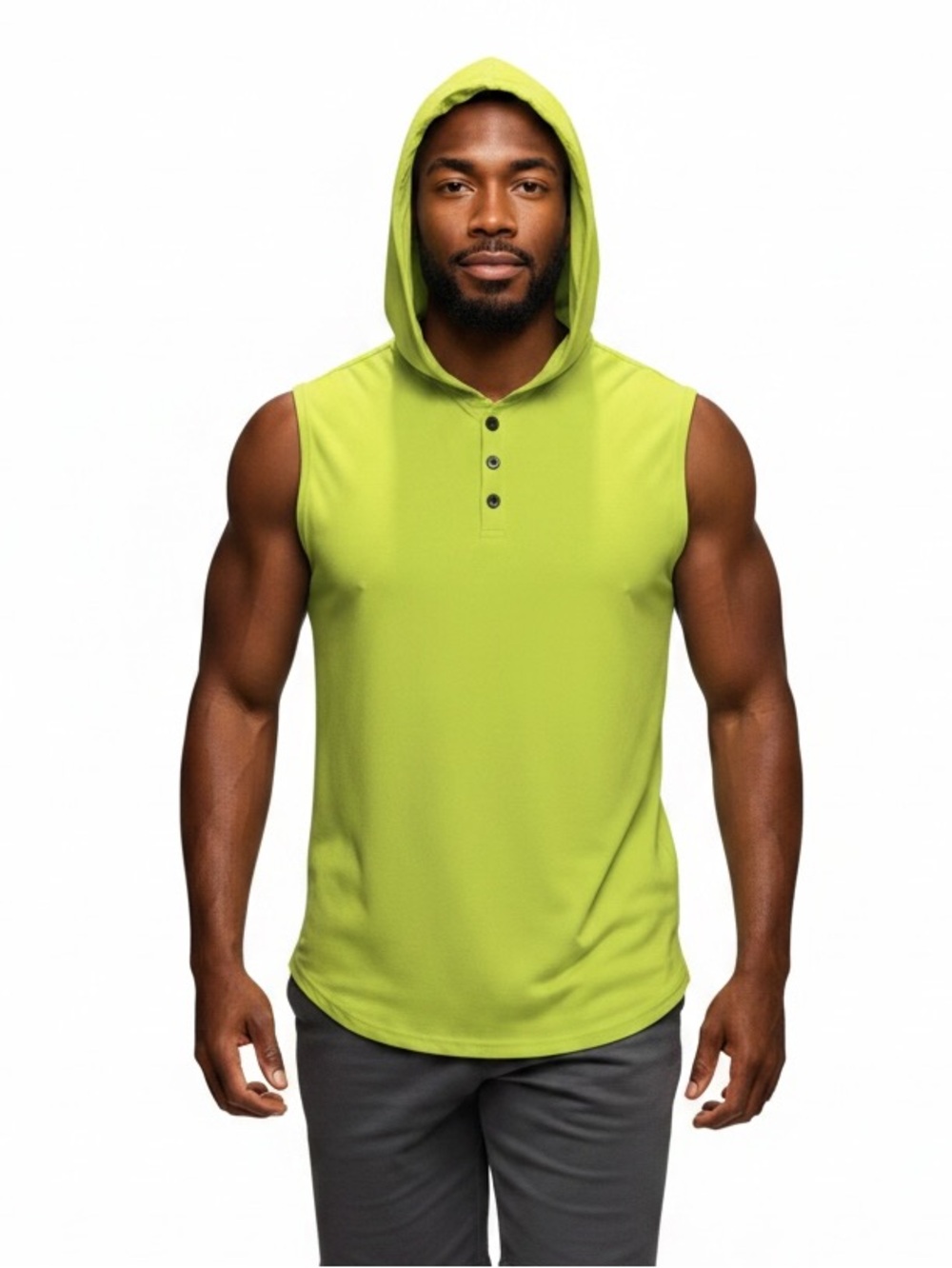 Men’s Sleeveless Hooded Tank - Neon Yellow-Green